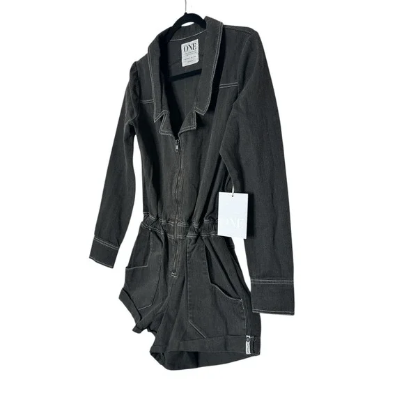 ONE TEASPOON Romper Jumpsuit Women's Small Revolve Black Onyx Denim Festival New